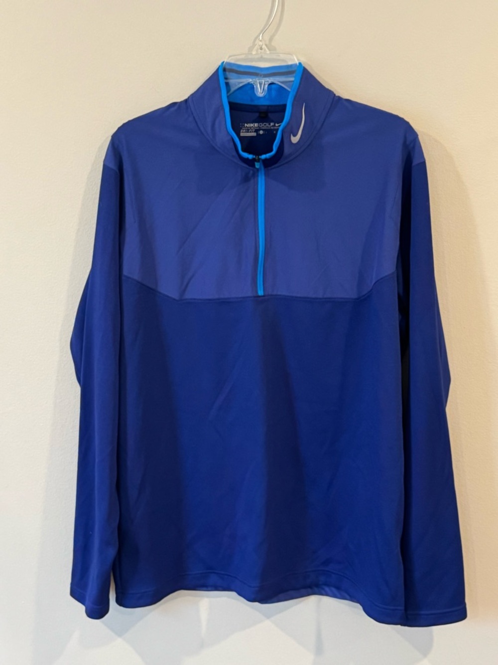 Nike Golf Dri-Fit Pullover Mens Large Blue 1/4 Zip Long Sleeve Top Performance
